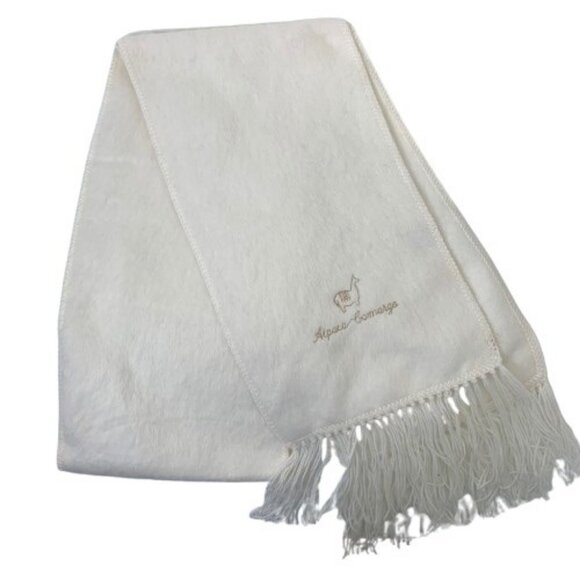 Alpaca Carmago Rectangle Fringe Scarf White - Picture 1 of 7